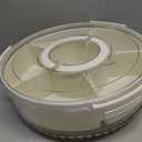 Divided Rotating Serving Tray with Lid and Handle, Portable Snackle Box for Fruits Snacks Veggie Charcuterie, Clear Lazy Susan Organizer and Fridge Storage Container for Adults Child (1PCS, 12" L (White))