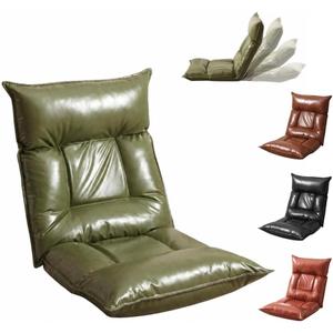 Floor Chair with Back Support, 42-Position Adjustable Gaming Chair for Adults, Faux Leather Floor Lounger, Reading Chairs with Neck Support, Foldable Floor Seat for Sleeping (Green Black)