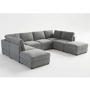 GarveeHome 138" Modular Sectional Sofa, 8 Seater Sectional Couch, U Shaped Sofa with Ottoman, Oversized Convertible Modular Couch for Living Room Apartment Office, Chenille Grey