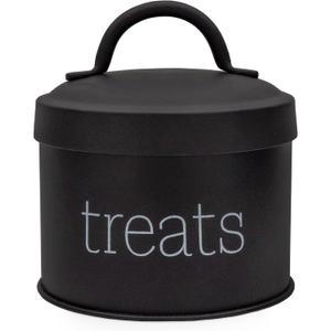 AuldHome Design Enamel Cat Treat Container (Black) Small Retro Modern Farmhouse Pet Treats Jar