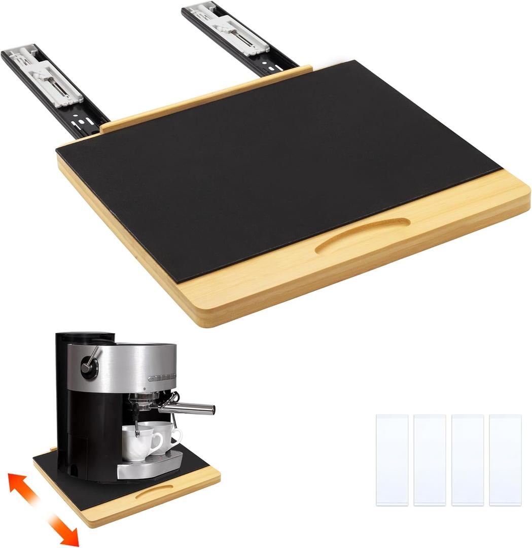 MinBoo Bamboo Appliance Slider,Sliding Tray for Coffee Maker, Kitchen Countertop Appliance Rolling Tray,Slides Easily from Under The Cabinet,Wide -Medium (14" Wx13 D)