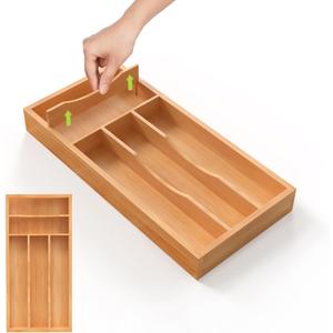 Unibambou Bamboo Utensil Drawer Organizer with Removable Dividers, Kitchen Organizer for Flatware Cutlery, Silverware Tray for Drawer (5/4 Flexible Slots, Natural)