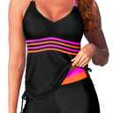 Tempt Me Two Piece Tankini Swimsuits for Women Tummy Control Bathing Suit with Shorts Athletic Swimwear, M