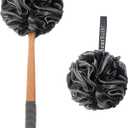 AmazerBath Shower Sponge Loofah Back Scrubber, PE Soft Mesh Loofah Body Scrubber with Long Wooden Handle, Bath Sponge for Men Women (Black)