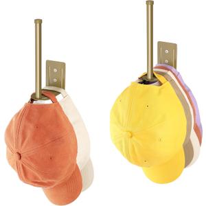 2 Pack Hat Racks for Baseball Caps, Stainless Steel Hat Organizer for Baseball Cap, Hat Holder Storage Organizer, Hat Hanger Strong Adhesive/Wall Drilled for Door, Bedroom, Closet(Gold 6 in)