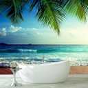 Ocean Mural Wallpaper Large Beach Landscape Wall Mural for Bathroom