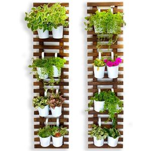ShopLaLa Wall Planter - 2 Pack, Wooden Hanging Large Planters for Indoor Outdoor Plants, Live Vertical Garden, Plant Wall Mount Flower Pot Holder Hanger Stand Green Herb Wall Decor 47.2" (120cm)