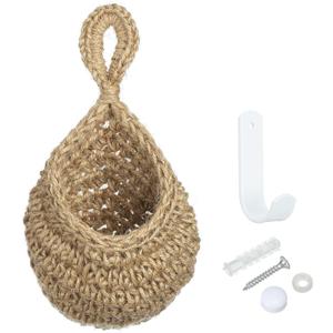 PATIKIL Hanging Fruit Baskets for Kitchen, Mini Size Teardrop Home Decor Storage Hand-Woven Wall Hanging Basket for Garlic Potato Vegetable, Brown