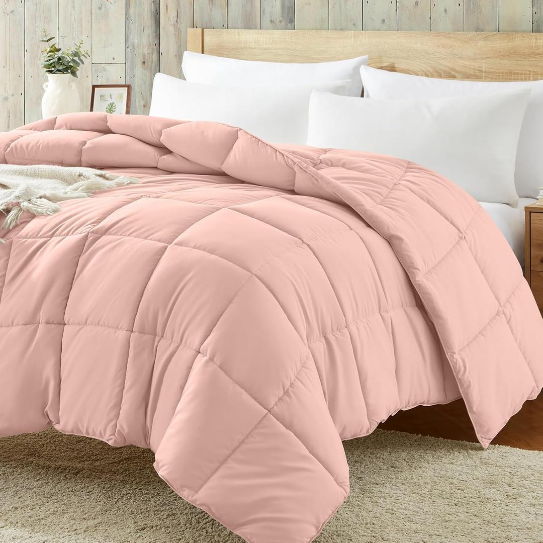 Homelike Moment Twin Comforter Duvet Insert - Pink Down Alternative Bed Comforter Twin Size, Lightweight Bedding Comforters Quilted All Season All Season Solid Pink