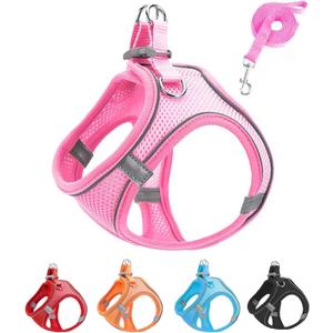 XXXS Pink Soft Mesh Dog Harness and Leash Set,No Escape Puppy Harnesses for Training Walking Reflective Adjustable Puppy Vest for Small Medium Dogs, Cats (Pink, XXXS)