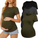 3 Pack Womens Maternity Shirts - Crew Neck Maternity Top Short Sleeve Pregnancy Tee Shirts (XX-Large, Black/Army Green/Dark Grey)
