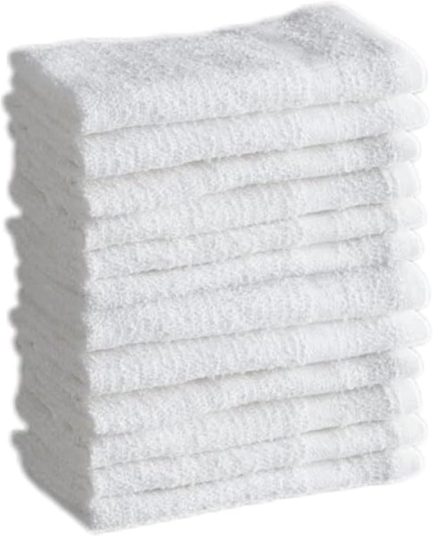 QUBA LINEN 100% Cotton - Wash Cloth Set - Pack of 24, Flannel Face Cloths, Highly Absorbent and Soft Feel Fingertip Towels (White, 12x12 Pack of 12)