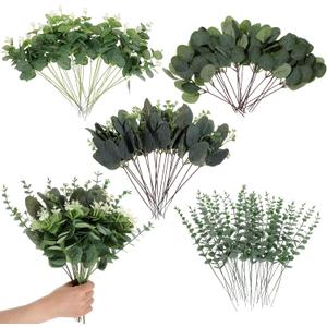 100pcs 4 Kinds Mixed Faux Eucalyptus Stems, Bulk Silver Dollar Artificial Eucalyptus Stems Green Faux Greenery Stems for Wedding Vase Bouquets Floral Arrangements