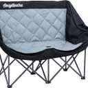 Double Camping Chair Oversized Padded Camping Sofa for 2 Person Heavy Duty Outdoor Folding Couch Portable Lawn Chair with Dual Cup Holders & Glass Holders Weight Bearing 660LBS (Black+grey)