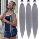 Gray Braiding Hair Pre stretched Prefeathered 30inch Synthetic Yaki Ez Braid Braiding Hair (Grey-Grey)