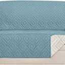 H.VERSAILTEX Reversible Loveseat Cover Furniture Protector Anti-Slip Water Resistant 2" Elastic Straps Couch Covers Pets Kids Fit Sitting Width Up to 46"(Love Seat: 75" x 90", Cameo Blue/Beige)