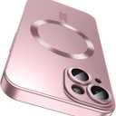Magnetic for iPhone 14 Case [Compatible with MagSafe][Built-in Camera Lens Protector] Slim Soft Silicone Bumper Shockproof Metallic Luster Phone Case (Rose Gold)