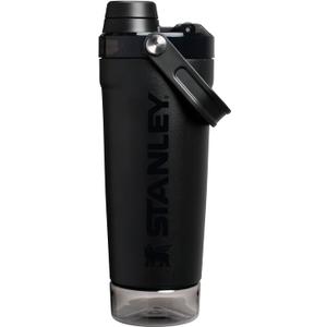STANLEY Vitalize Shaker Bottle 20 oz | Leakproof Insulated Stainless Steel Shaker Cup | Base Storage and Twist On Fast Flow Lid | Protein Shakes and Pre Workout Powder | BPA-Free | Black