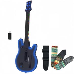 Lyvix Guitar Hero Controller for PS4/PS3/PC, Wireless Rechargeable Game Controller Compatible with Guitar Hero, Clone Hero, Rock Band, Fortnite Festival, with Replaceable Straps, RGB Light, Audio Jack (Black)