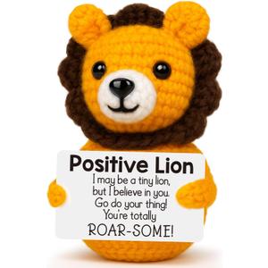 BdayPtion Positive Crochet Animals Lion Birthday Gifts for Men Teen Boys Him Best Friend, Back to School Gifts for Students, Christmas Stocking Stuffers Funny Handmade Lion Cheer Up Support Present