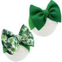 2 x Baby Girl Bows Newborn Headband 0-6 Months Infant Big Bows for Birthday/Baby Shower/Photography/Baby Gifts (Green & four-leaf clover)