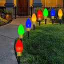 Jumbo C9 Christmas Pathway Lights Outdoor, 14Ft Outdoor Xmas Decorations Stakes Lights with 8 LED Jumbo Multicolor Bulb Christmas Walkway Lights for Outside Lawn Yard Garden Sidewalk Holiday