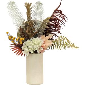 National Tree Company Artificial Potted Plant Table Decoration, Black, Decorated with Fern Branches, Hydrangea Blooms, Spring Collection, 31 Inches