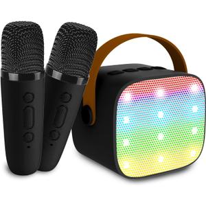 Mini Karaoke Machine for Kids & Adults, Kids Toys for Girls & Boys Gifts, Bluetooth Speaker with 2 Wireless Microphone for Kids Adults Toddler Girls Home Party Birthday Gifts Black