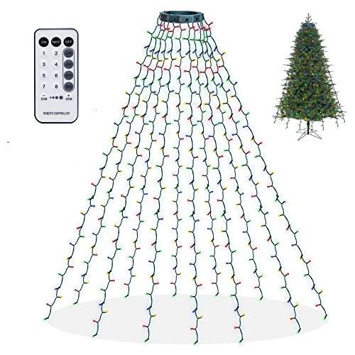 Dazzle Bright Christmas Tree Lights, 448 LED Waterfall Tree Topper Lights with Remote & 8 Lighting Modes, 8.2FT X 16 Lines Christmas Lights for Outdoor Yard Party Xmas Tree Decoration (Multi-Colored)