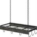 Hanging Pot Rack, Ceiling Mounted Pot Hanger, Vintage Pot Rack for Kitchen, Pot Storage Organizer, with 12 S-Shaped Hooks, for Cookware Storage, Space Saving, Charcoal Black and Black TPR01BC