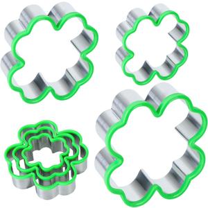Tugaizi St. Patrick's Day Four-Leaf Clover Shaped Cookie Cutter Set Irish Festival Stainless Steel Cookie Cutter Set for Pressing cookies, Breads,Fruits and Sandwiches, Set of 3 (Green, four-leaf clover)
