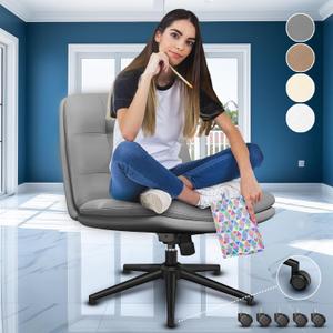 Criss Cross Desk Chair for Cross Legged Sitting, Easy to Assemble Criss Cross Chair with Wheels - Premium Detachable Wheel and Swivel Design,Cozy Grey Ergonomic Office Chair with Wide Comfy Seating