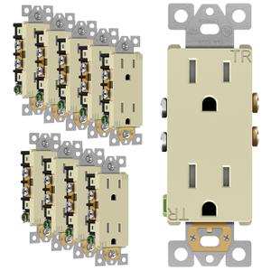 ENERLITES Decorator Receptacle Outlet, Tamper-Resistant, Gloss Finish, Residential Grade, 3-Wire, Self-Grounding, 2-Pole, 15A 125V, UL Listed, 61501-TR-I-10PCS, Ivory (10 Pack) (Wall Plate Not Included)