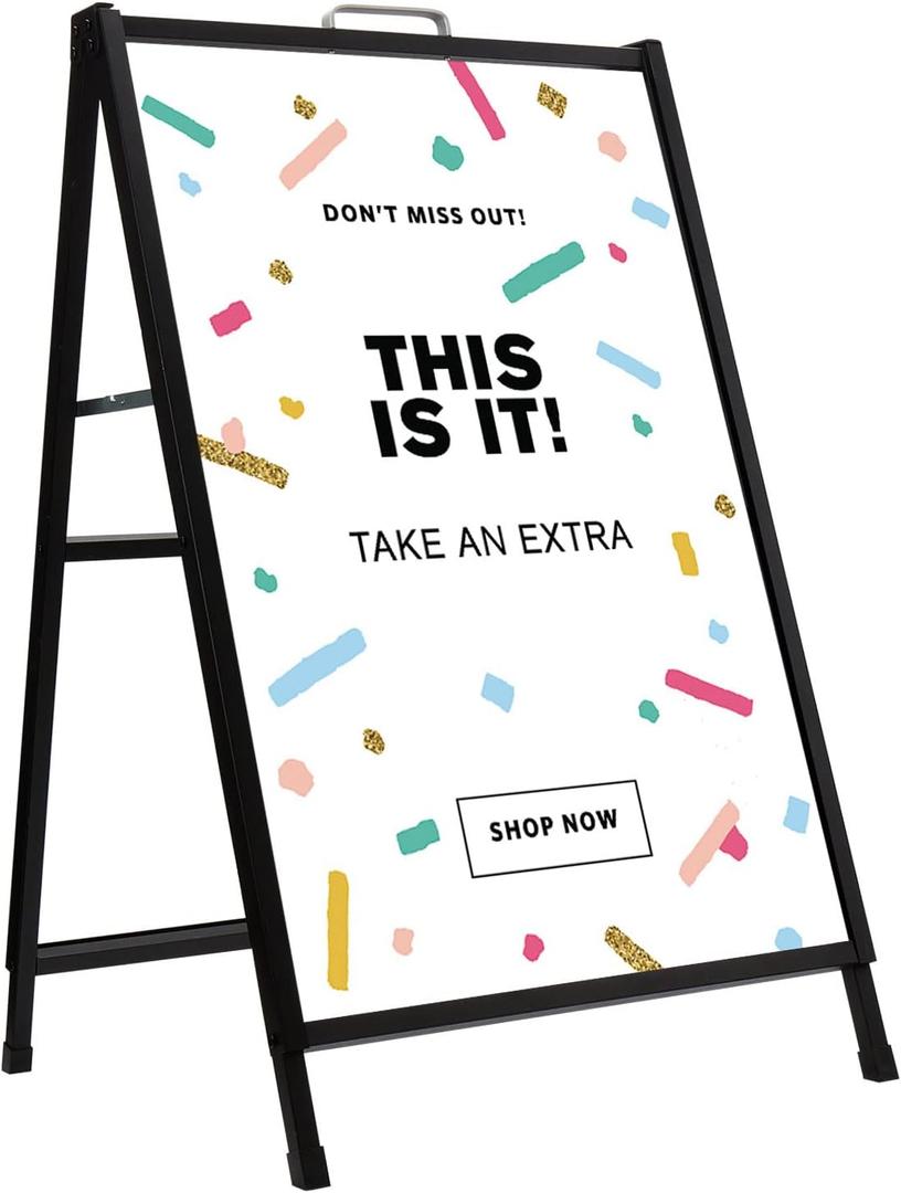 GOOTUE Heavy Duty Slide-in Folding A-Frame Sidewalk Sign 24x36 Inch Black Coated Steel Metal Double-Sided,Only Frame 