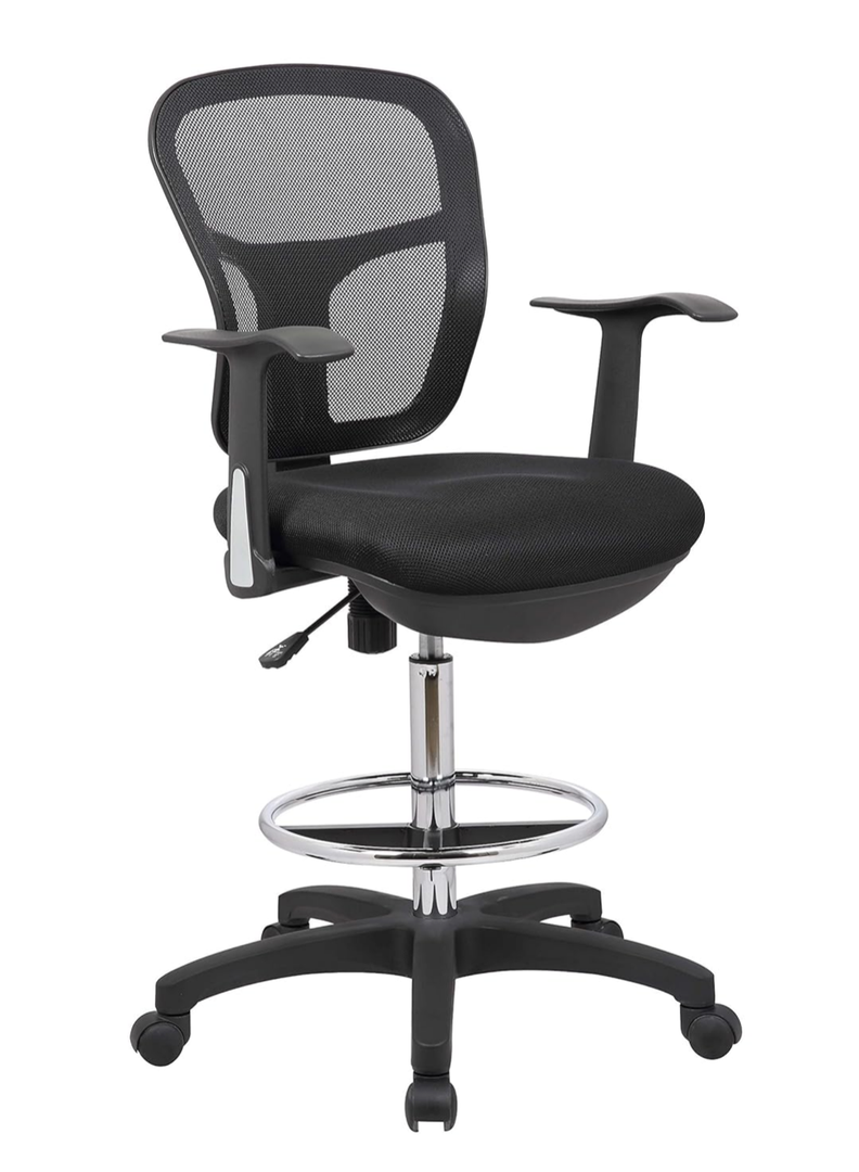OfficeFactor Drafting Chair Tall Office Chair with Arms Executive Ergonomic Standing Desk Chair with Anti Scratch Wheels and Footrest