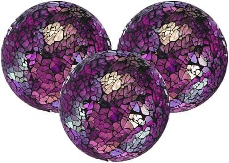 M METERXITY 3-Pack Decorative Ball for Bowls, 2.4 Inch Mosaic Glass Balls Decorative Glass Orbs for Home Decor/Dining Tables/Wedding Party/Coffee Table/Centerpiece Decor [Purple]