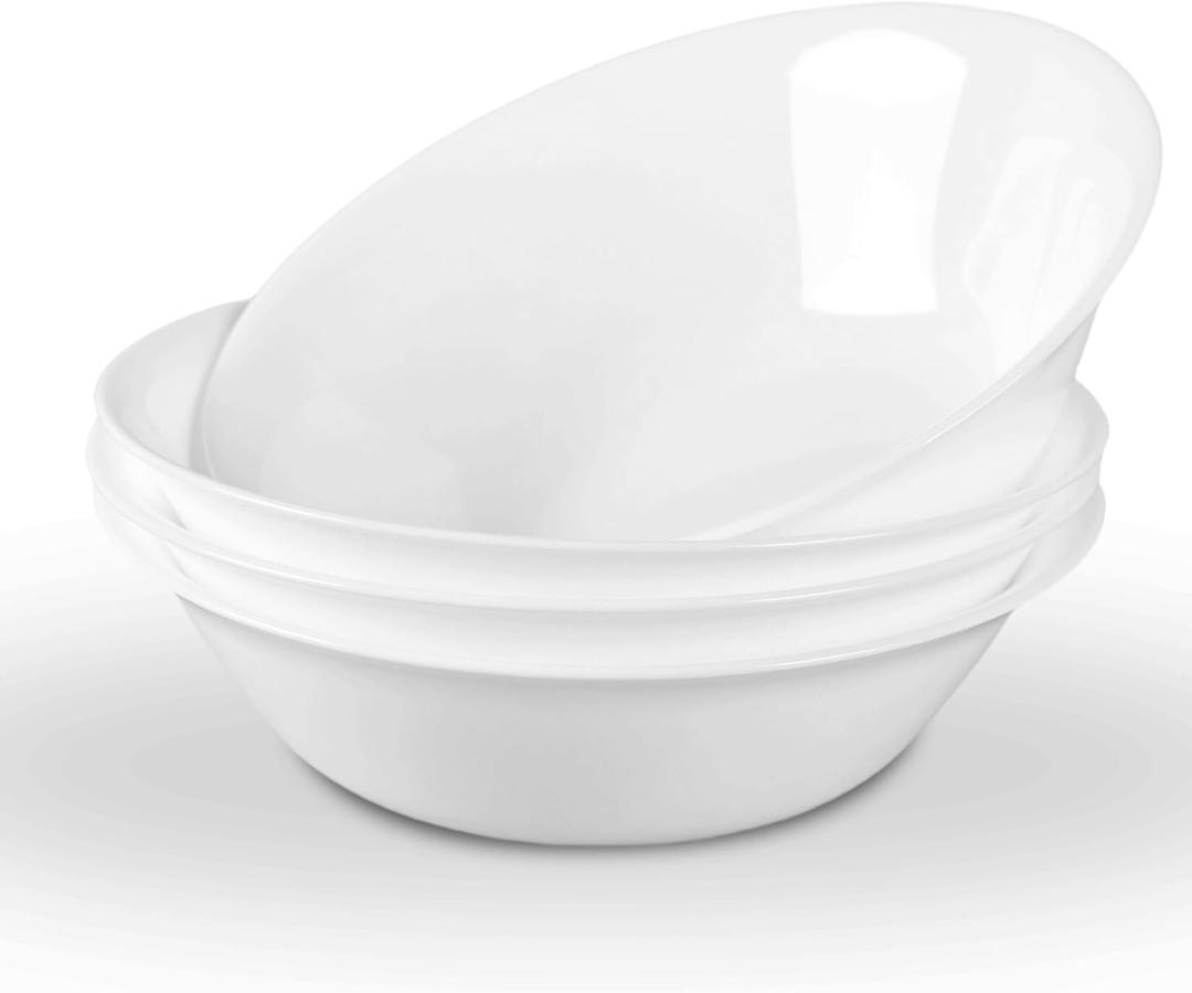 LaGlint 14 OZ (16 OZ MAX) White Opal Glass Cereal Bowl Set of 4, 6.5 inch Dishwasher & Microwave Safe Round Bowls for Soup, Salad and Rice