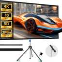 Portable Projector Screen with Stand, 80-inch 16:9 4K HD PVC Outdoor Indoor Movie Screen, 1.5 Gain 2IN1 Wrinkle-Free Display for Backyard Party & Wall Hanging, Includes Carry Bag and Ground Nails