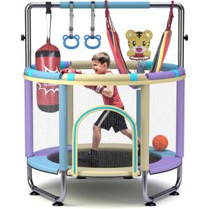 Trampoline for Kids 55inch Toddler Mini Small Trampoline Outdoor Indoor Basketball Hoop, Swing, Gift for Baby, Toddlers & Kids Ages 3-6