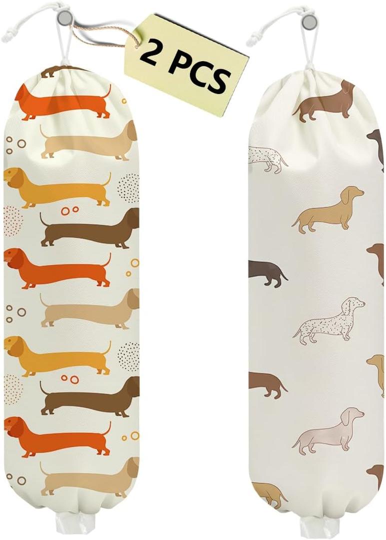 2 Pcs Dog Plastic Bag Holder, Wall Mount Grocery Bag Holder for Plastic Bags, Large Reusable Grocery Bags Organizer Storage Dispenser for Home Kitchen, Dog Lovers Gifts for Women, 22.5x9 Inch
