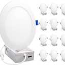Maxxima 12 Pack 6 5 CCT Ultra-Thin Recessed LED Downlight, 1050 Lumens, Color Selectable 2700K-5000K (2700K/3000K/3500K/4000K/5000K), Dimmable, Canless, Slim, IC Rated, Junction Box Included
