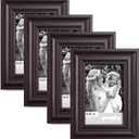 Yaetm 4x6 Picture Frame Set of 4, 1.4 Wide Molding & Dark Brown Photo Frames with HD Tempered Glass, Display on Tabletop & Wall Mounting, Brown