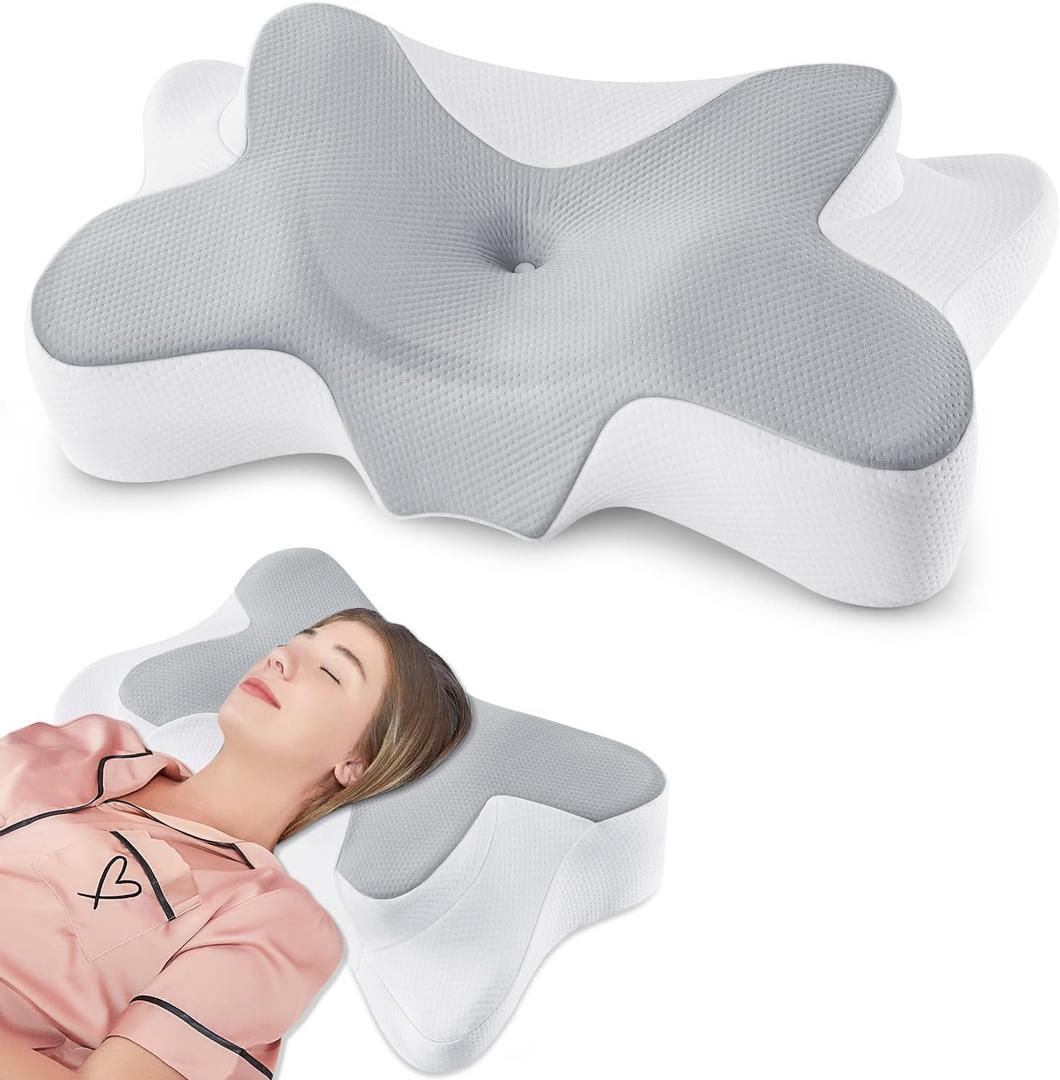 DONAMA Cervical Neck Pillow for Pain Relief,Odorless Contour Memory Foam Pillows with Cooling Pillowcase Cozy Sleeping, Orthopedic Ergonomic Bed Pillows for Side Back Stomach Sleepers (Queen Size 25.2"Lx14.6"Wx5.1"H, Grey)