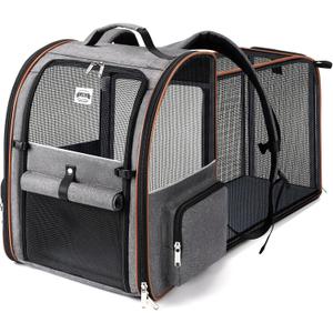 Lekebobor Extra Large Cat Backpack Carrier Expandable Pet Carrier Backpack for Small/Medium Dogs and Medium/Large Cats, Grey