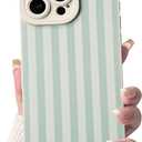 NITITOP Compatible with iPhone 16 Pro Case Cute Stylish Line Stripe Pattern Design for Women Girls Soft TPU Shockproof Full Camera Protective Phone Cover - Light Green