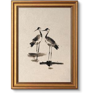 VIYYIEA Vintage Gold Framed Wall Art for Living Room, Two Cranes Canvas Prints Home Decor, Ink Painting Picture, Bedroom Wall Decor Gifts for Friends or Family -Two Cranes-(16L x 12W)