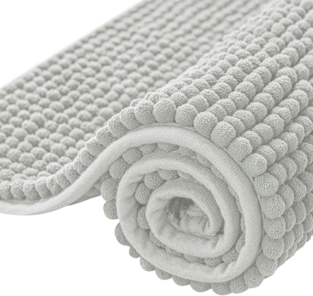 SUBRTEX Bathroom Rugs, 24" x 36" Chenille Bath Rug Soft Short Plush Bath Mat Soft Shower Mat Water Absorbent Shower Mat Quick Dry Machine Washable, Light Gray