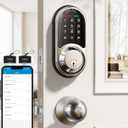 Veise RZ06C Smart Locks for Front Door, 2 Knob Handle Set, Keyless Entry Deadbolt, App Control, Electronic Touchscreen Digital Keypad, Auto Lock, Easy Installation, IP54 Waterproof, Satin Nickel