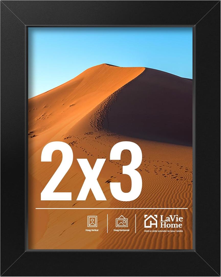 LaVie Home 2x3 Picture Frame, 2 x 3 Black Picture Frame with HD Plexiglas, 2 by 3 Display Frame 1 Pack, Classic Collection