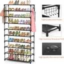 LANTEFUL 10 Tiers Shoe Rack 50 Pairs Large Capacity Tall Shoe Organizer Sturdy Shoe Storage with Two Hooks Space Saving Metal Wide Shoe Rack for Closet, Entryway, Bedroom, Black
